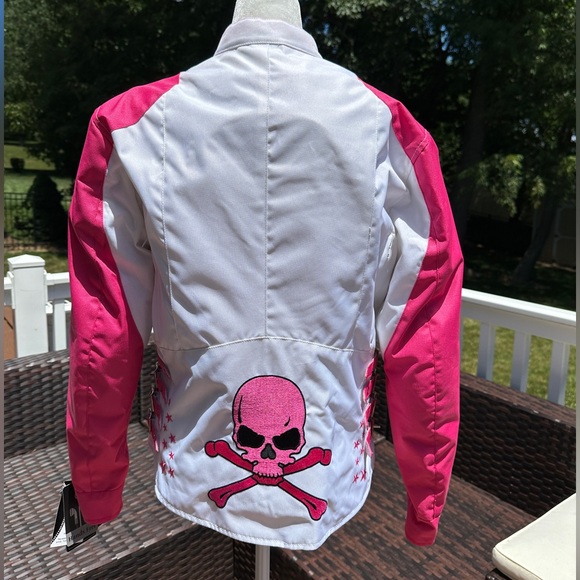 NWT Xelement Women’s Motorcycle Jacket Pink Skull with Body Armor Size Medium - Picture 2 of 11